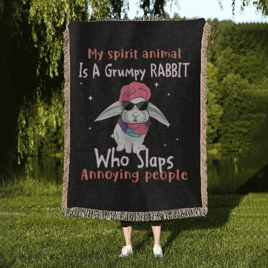 My Spirit animal Is A Grumpy Rabbit Woven Blankets