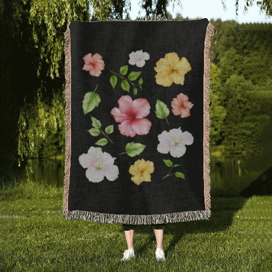 Coconut Girl Aesthetic Hibiscus Flowers Woven Blankets
