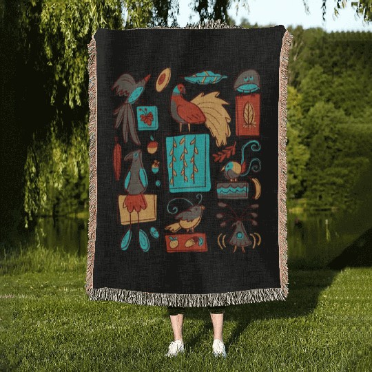 Retro 1950s Birds Of Paradise Pattern Woven Blankets