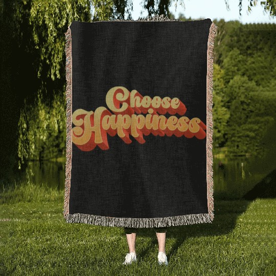 Choose Happiness Typography Woven Blankets