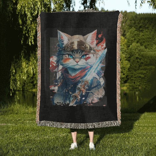 Japanese Samurai Ninja Woven Blankets