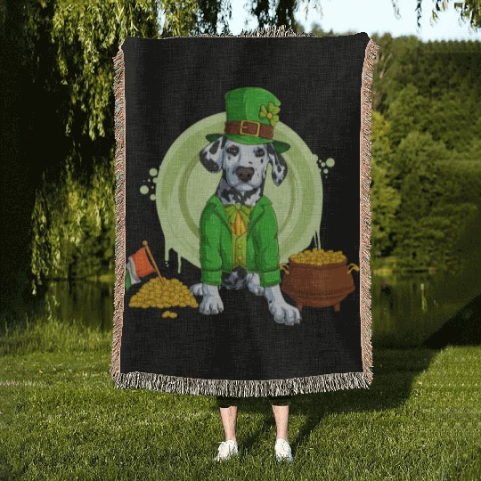 Dalmatian Puppy, Irish Flag, Gold, Shamrock Dog St Woven Blankets