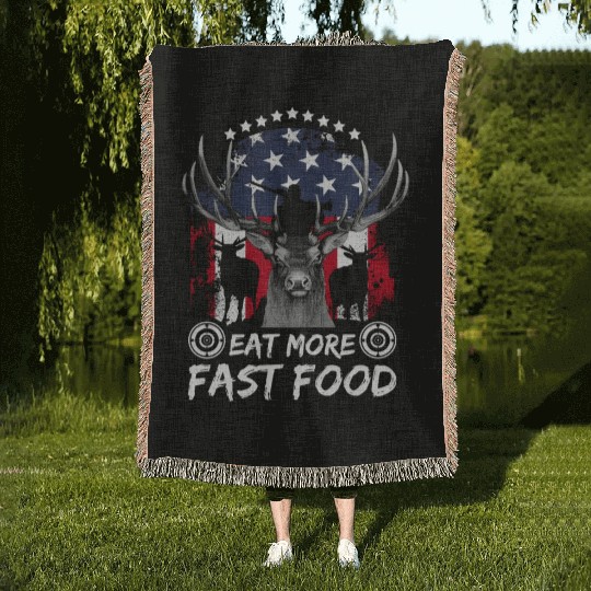 Deer Hunting Fast Food Pun Patriotic Whitetail Dee Woven Blankets