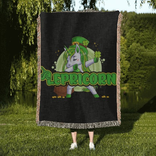 Lepricorn St. Patrick's Day Unicorn Woven Blankets
