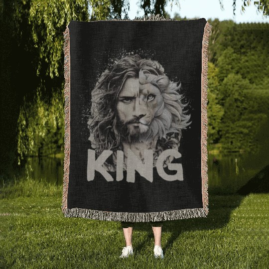 Jesus King Lion Leo Christian Bible Believer Woven Blankets