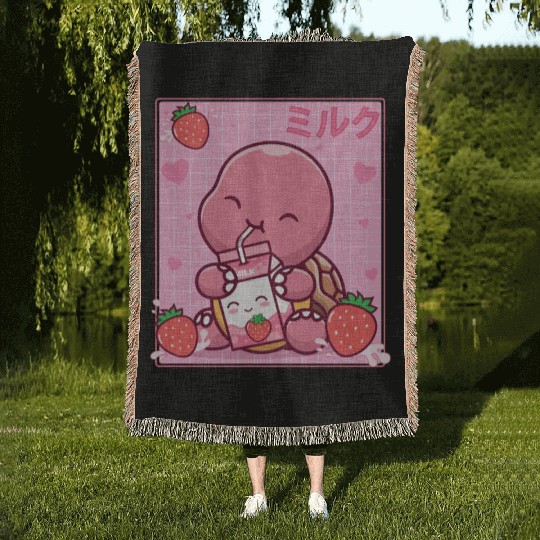 Kawaii Turtle Lover Strawberry Milk Shake Otaku Woven Blankets
