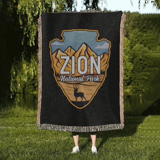 Zion US National Park Arrowhead Deer Mountains Woven Blankets