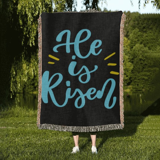 He Is Risen Religious Easter Woven Blankets