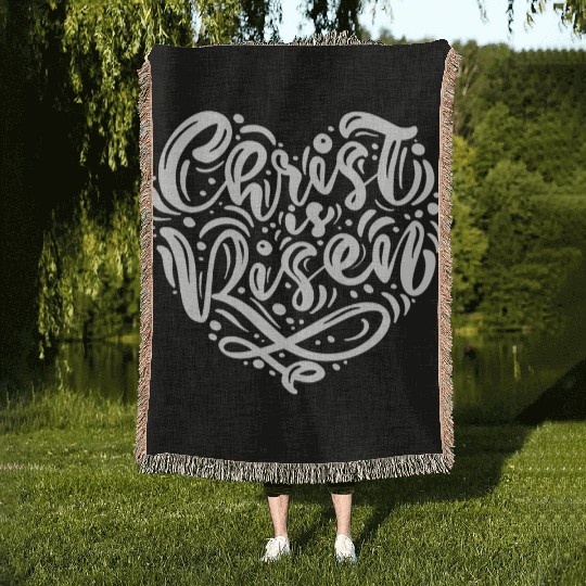 He Is Risen Religious Easter Woven Blankets