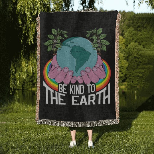 Be Kind To The Earth Rainbow Natural Environment Woven Blankets