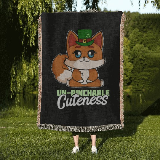 Un Pinchable Cuteness St Patrick Day Fox Woven Blankets
