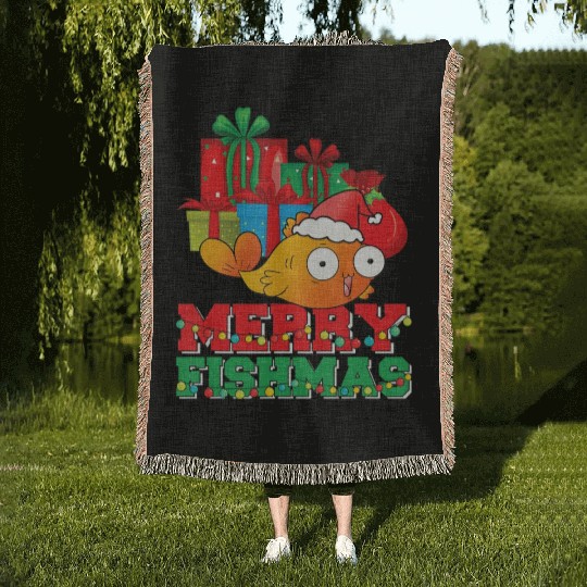 Merry Fishmas Christmas Fish Lover Fisherman Ugly Woven Blankets