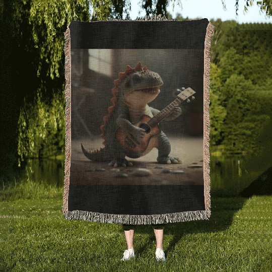 Mini dino cute music guitar acoustic concert Woven Blankets