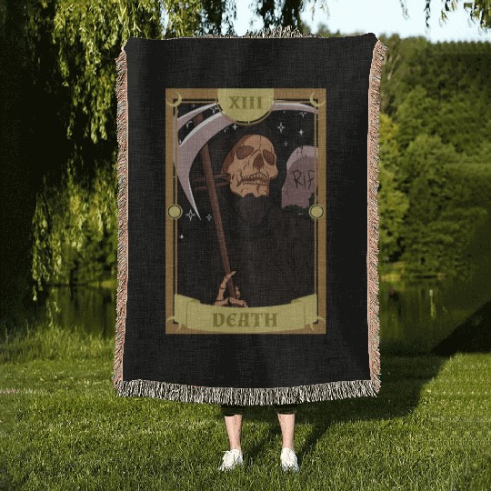 Anime Tarot Card Death Grim Reaper Occult Gothic W Woven Blankets