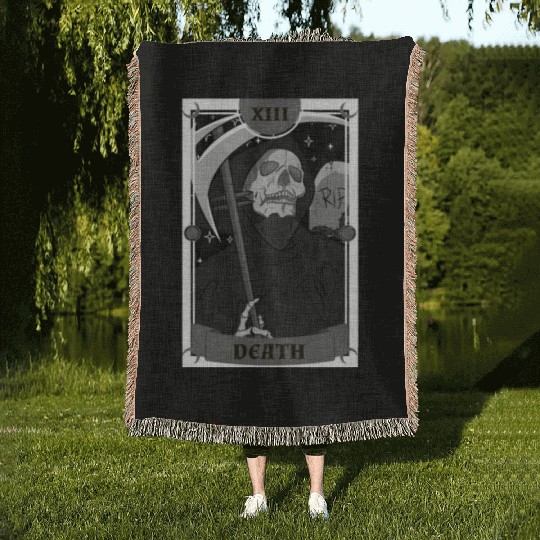 Anime Tarot Card Death Grim Reaper Occult Gothic W Woven Blankets
