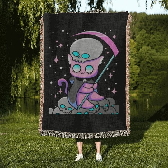 Kawaii Pastel Goth Anime Tarot Card Death Cute Wit Woven Blankets