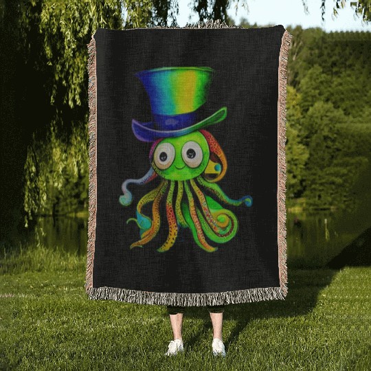 A Splash of Color A Watercolor Rainbow Octopus Woven Blankets