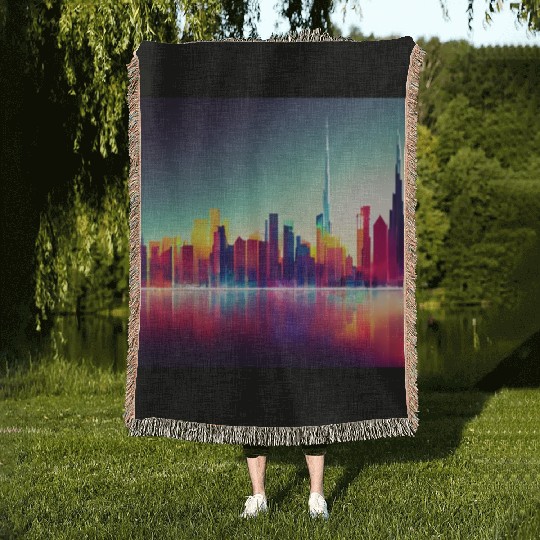 Dubai silhouette skyline abstract art Woven Blankets