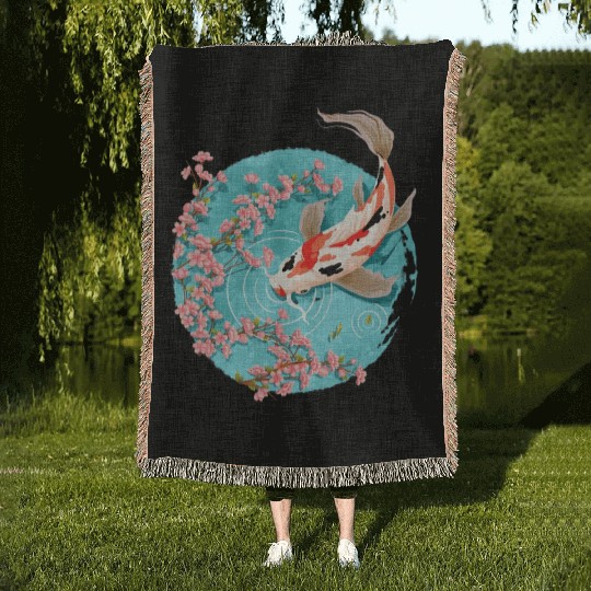 koi carp fish graphic koi fish lover Woven Blankets