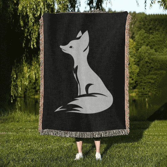 Elegant Cute Fox Tattoo Style Portrait Woven Blankets