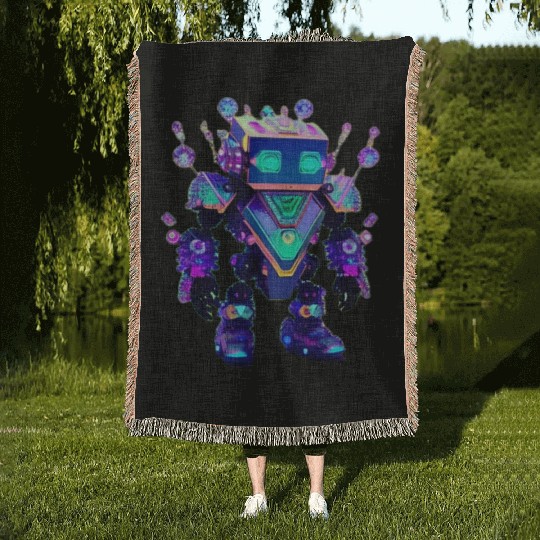 Gemstone Guardian Robot Made of Sparkling Crystals Woven Blankets