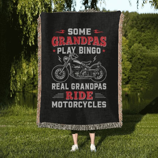 Grandpas Play Bingo Real Grandpas Ride Motorcycles Woven Blankets