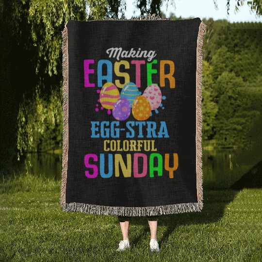 Easter Colorful Egg Dye Rabbit Egg Hunt Woven Blankets