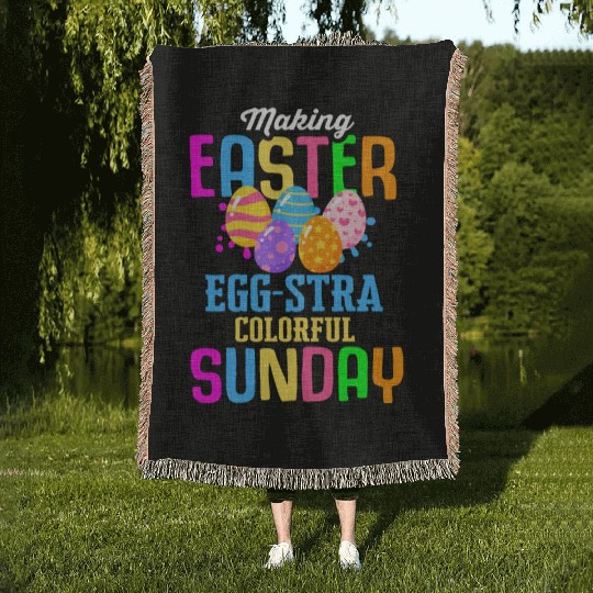 Easter Colorful Egg Dye Rabbit Egg Hunt Woven Blankets
