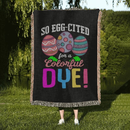 Easter Colorful Egg Dye Rabbit Egg Hunt Woven Blankets