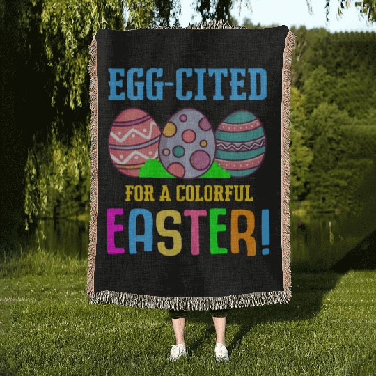 Easter Colorful Egg Dye Rabbit Egg Hunt Woven Blankets