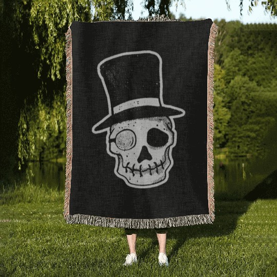 Mr. Dead Gentleman Skull Halloween Woven Blankets