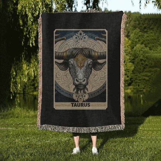Taurus Astrology Starsign Zodiac Tarot Card Witch Woven Blankets