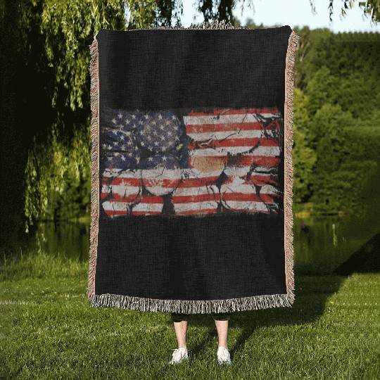 The Usa Flag Tree Trunks America Patriotism Woven Blankets