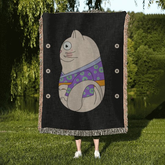 Cute Japanese Cat Side View Open Eyes Woven Blankets