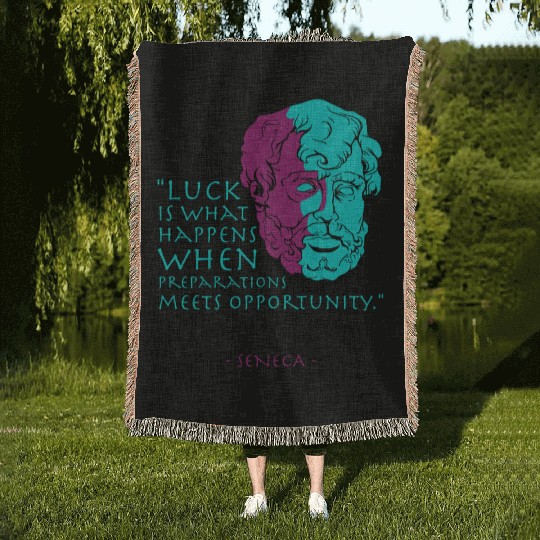 Seneca Stoic Philosophy Quote, Luck Woven Blankets