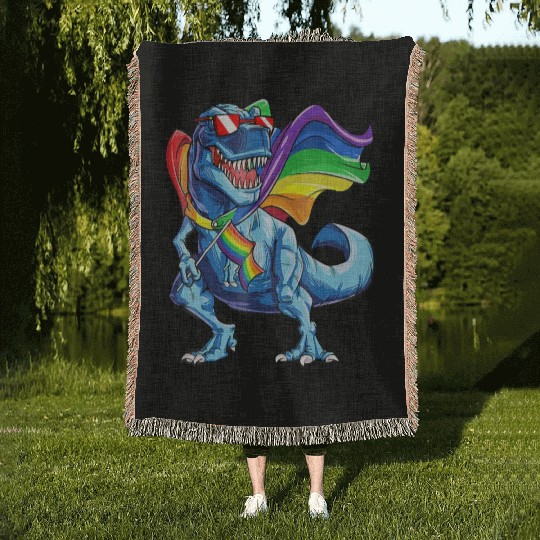 Dinosaur gay pride flag lgbt lesbian bisexual Woven Blankets