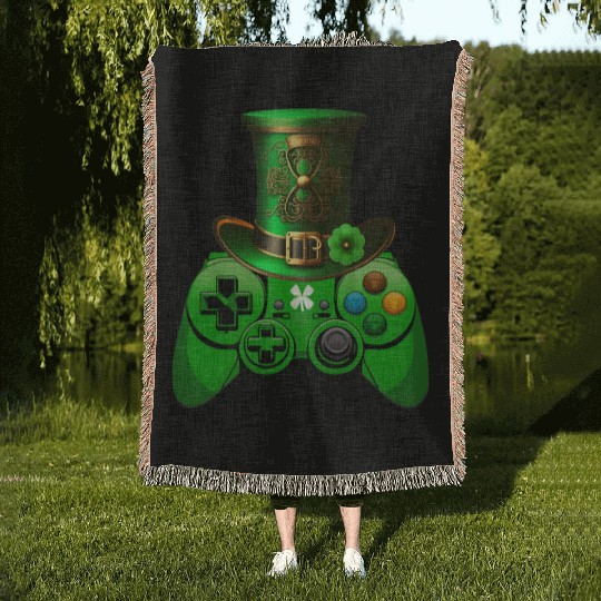St Patricks Day Video Game Woven Blankets | Gamer Leprechau