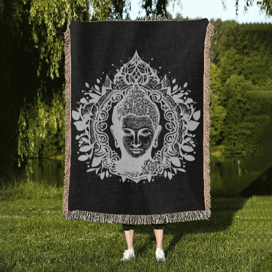 Meditating Buddha Lotus Spirit Portrait Woven Blankets