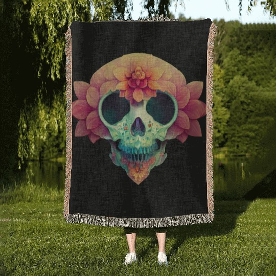 Floral Skull Candy Woven Blankets