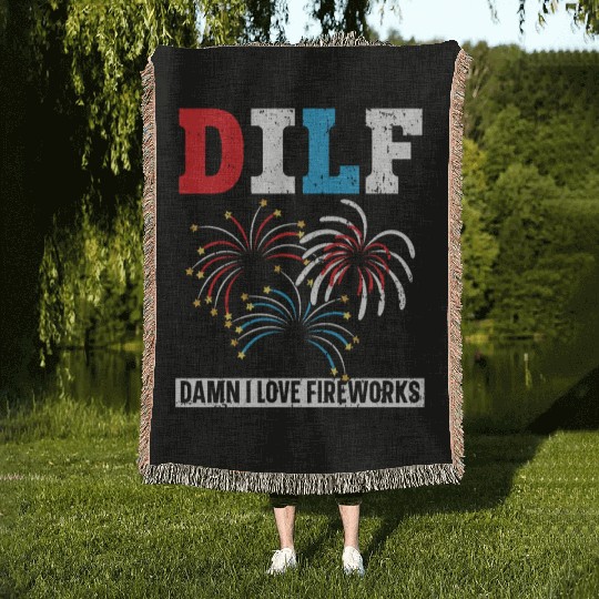 Damn I Love Fireworks America USA Flag 4th Of July Woven Blankets