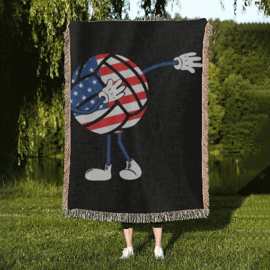 America USA Flag 4th Of July Volleyball Player Woven Blankets
