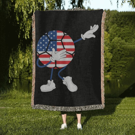 America USA Flag 4th Of July Soccer Player Woven Blankets