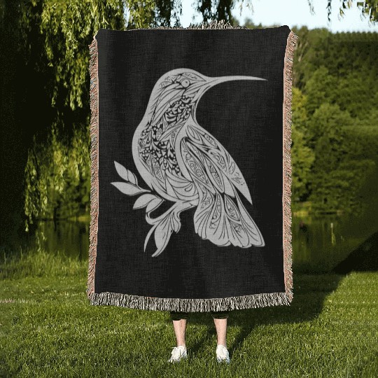 Exotic Tattoo Hummingbird Tribal Style Wings Woven Blankets