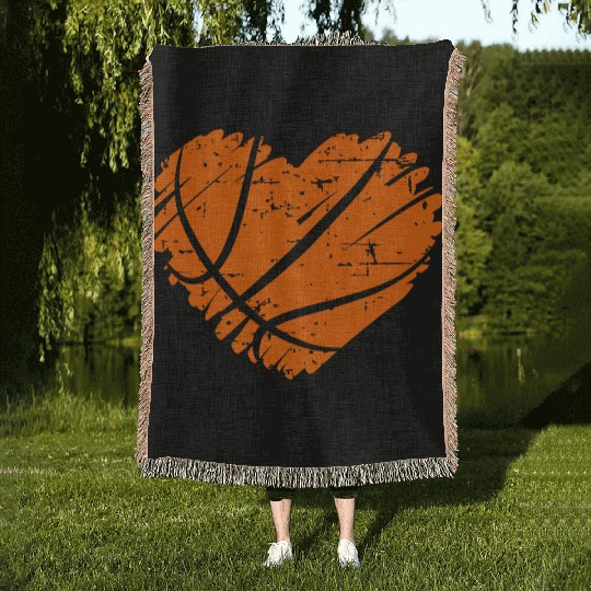I Love Basketball with Heart Shape Woven Blankets