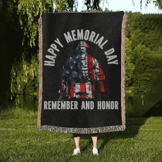 Patriotic Veteran USA Flag American Memorial Day Woven Blankets
