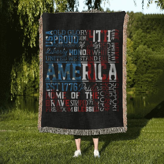 Patriotic Veteran USA Flag American Memorial Day Woven Blankets