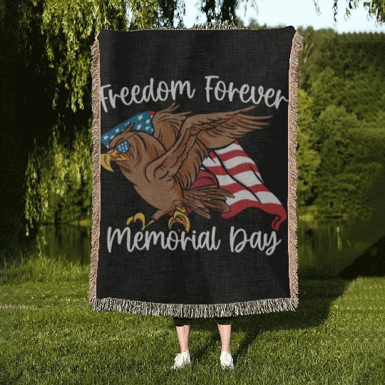 Patriotic Veteran USA Flag American Memorial Day Woven Blankets
