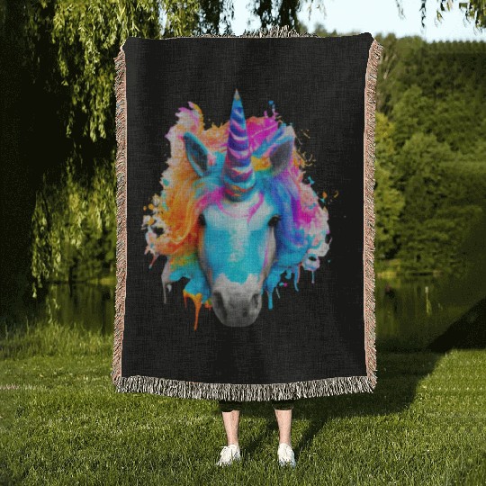 Colourful unicorn Woven Blankets