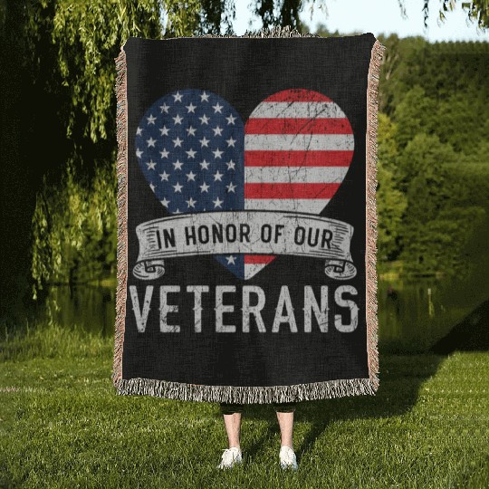 Patriotic Veteran USA Flag American Memorial Day Woven Blankets