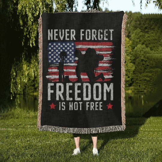 Never Forget Freedom Is Not Free USA Memorial Day Woven Blankets